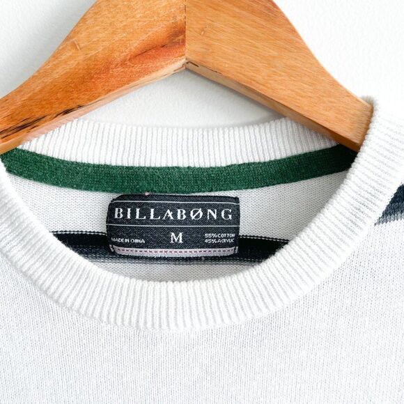 Billabong Mens Crewneck Sweater Long Sleeved Logo White Black Striped Size M - Picture 5 of 8